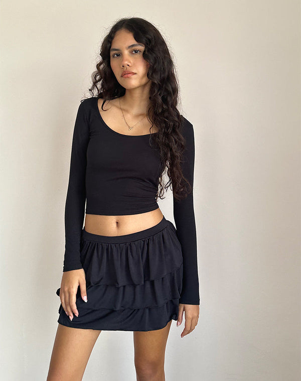 Motel Rocks Sefone Tiered Mini Skirt In Slinky Black