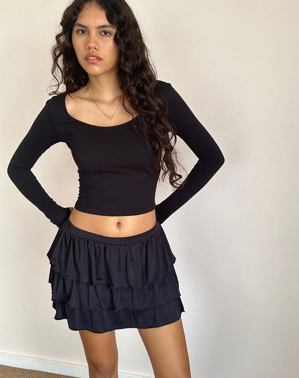 Motel Rocks Sefone Tiered Mini Skirt In Slinky Black