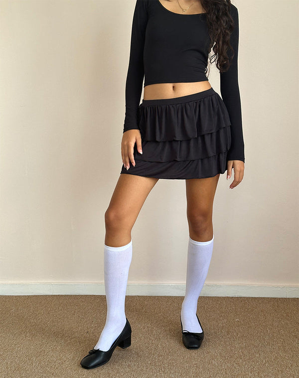 motel rocks Sefone Tiered Mini Skirt in Slinky Black