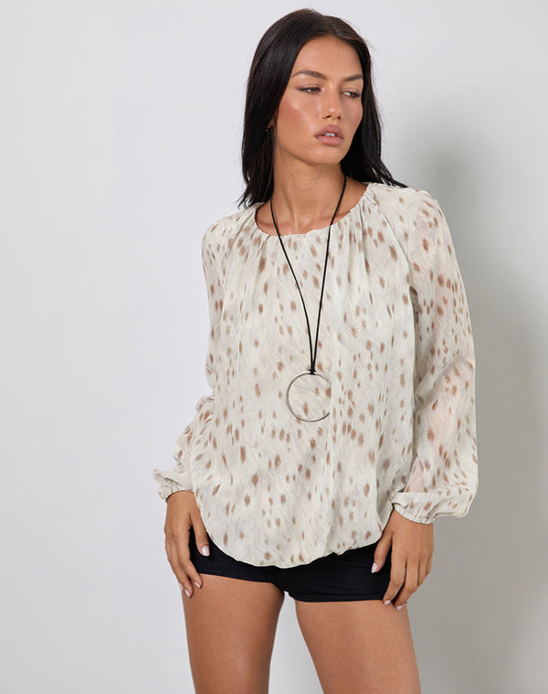Motel Rocks Seita Oversized Blouse In Ivory Bambi Print