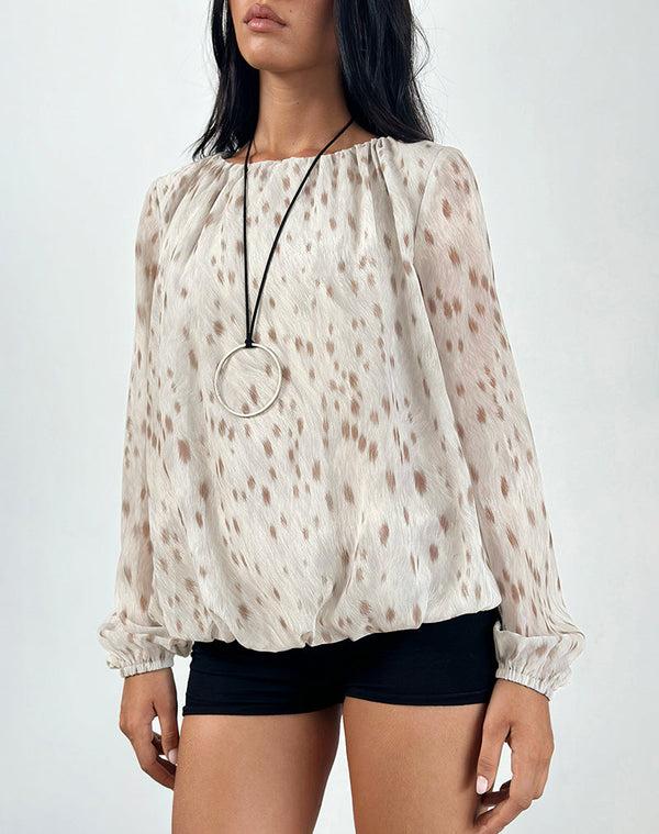 motel rocks Seita Oversized Blouse in Ivory Bambi Print
