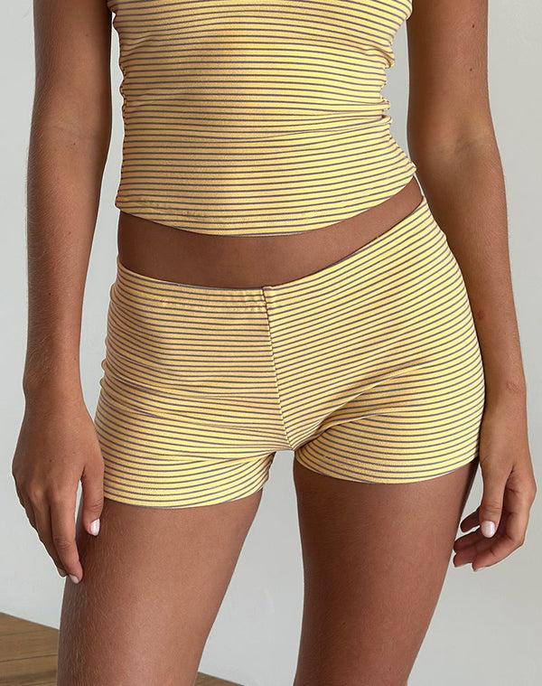 Motel Rocks Sera Micro Shorts In Stripe Jersey Yellow Grey