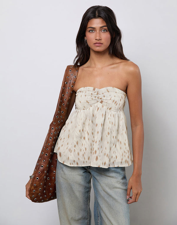 motel rocks Setsuko Bandeau Longline Top in Bambi Ivory