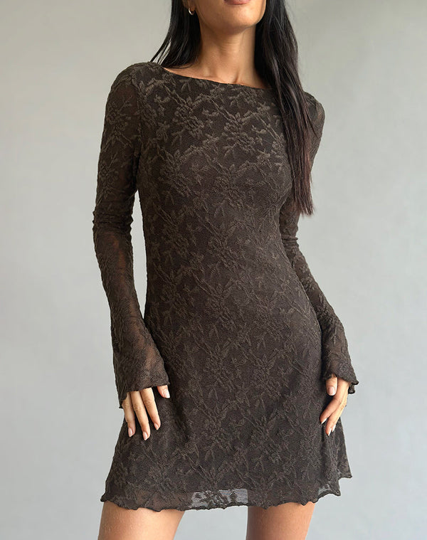 motel rocks Sevila Dress in Jacquard Knit Dark Brown