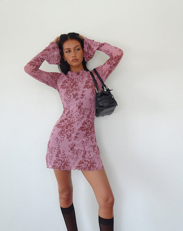 Motel Rocks Sevila Long Sleeve Mini Dress In Botanic Mauve