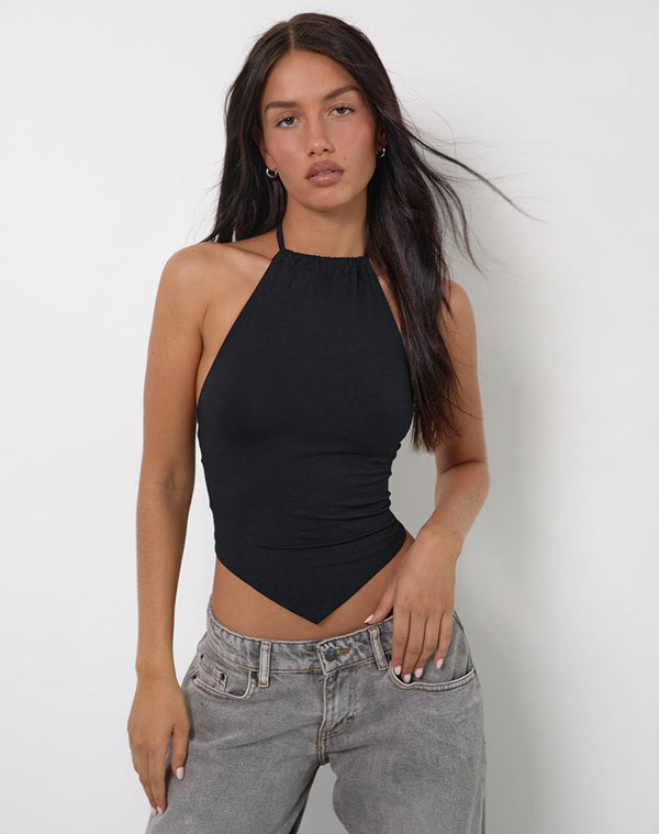 Motel Rocks Shalas Halter Top In Rayon Jersey Black