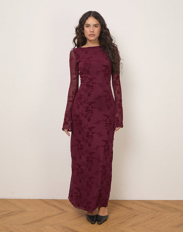 motel rocks Shaleed Dress in Botanical Flower Maroon