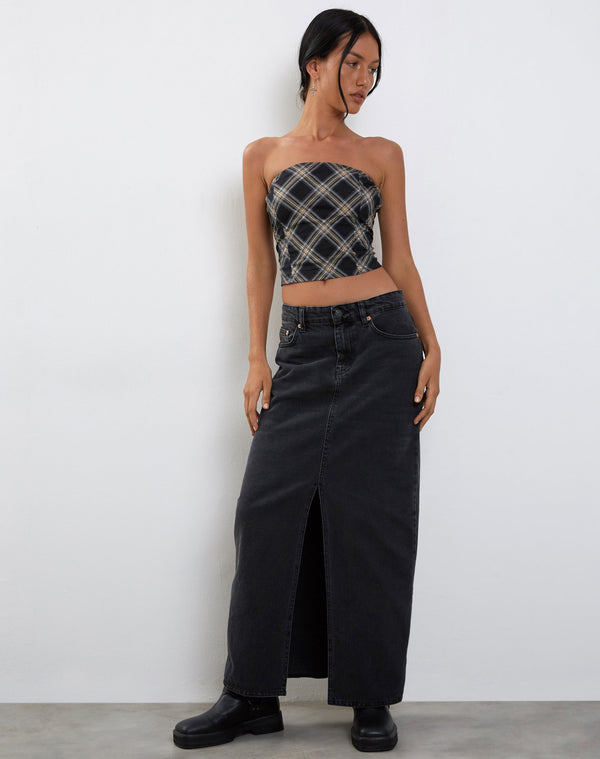 Motel Rocks Shaloe Bandeau Top And Scarf Set In Black And Grey Check