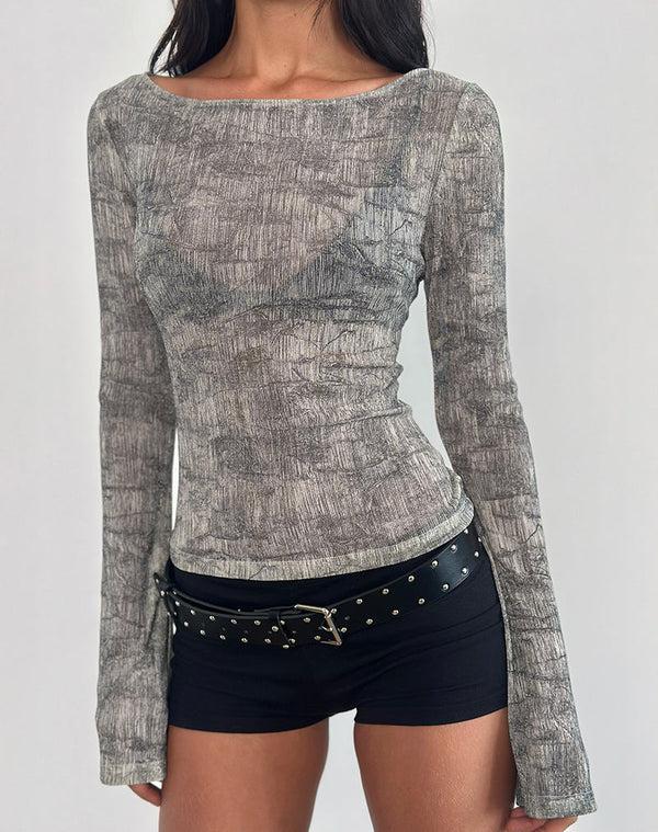 Motel Rocks Sheiza Long Sleeve Top In Sheer Mesh Grey