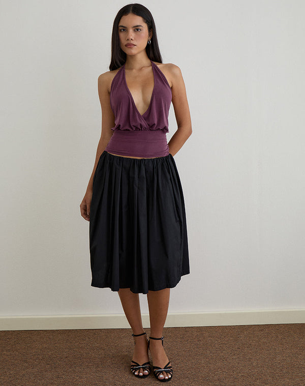 motel rocks Sherlyn Halter Top in Cupro Deep Purple