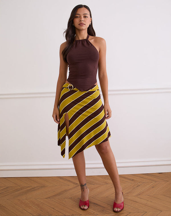 Motel Rocks Sherry Split Midi Skirt In Stripe Retro Yellow