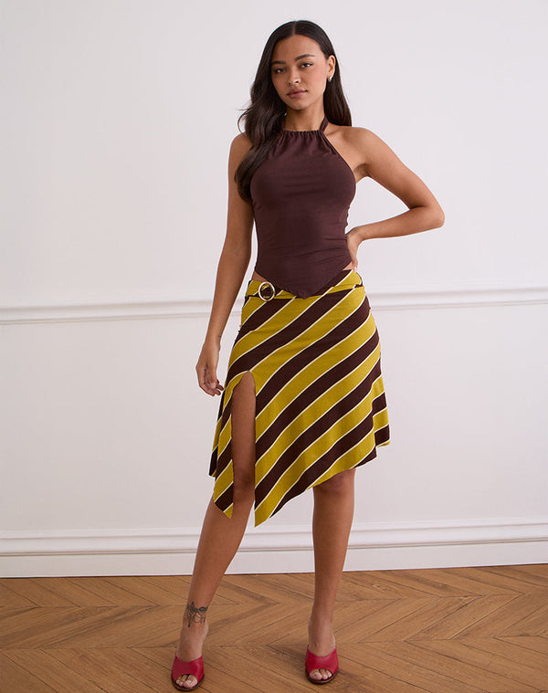Motel Rocks Sherry Split Midi Skirt In Stripe Retro Yellow