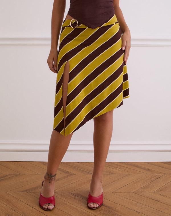 motel rocks Sherry Split Midi Skirt in Stripe Retro Yellow