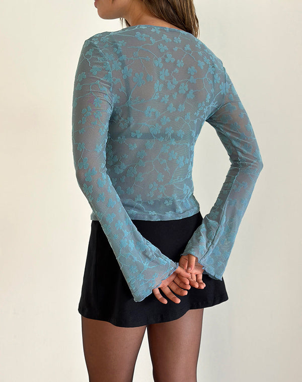 Motel Rocks Shia Cardigan In Grunge Floral Blue Grey