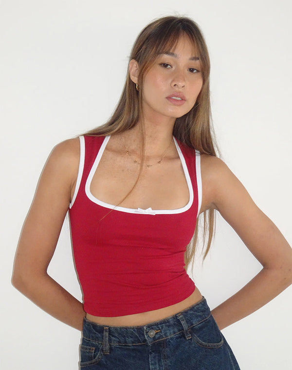 Motel Rocks Shinju Top In Adrenaline Red With White Binding