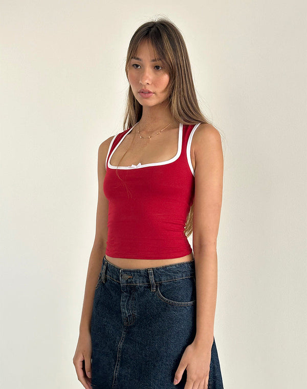 Motel Rocks Shinju Top In Adrenaline Red With White Binding