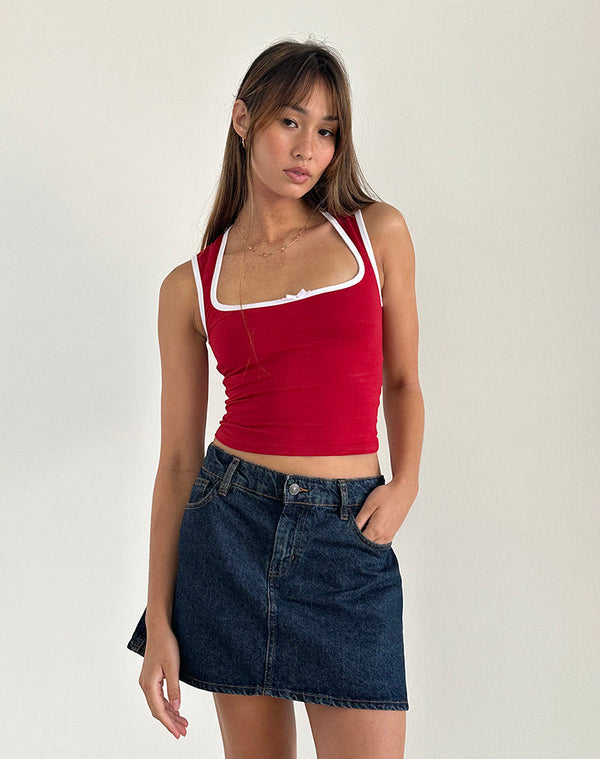 motel rocks Shinju Top in Adrenaline Red with White Binding