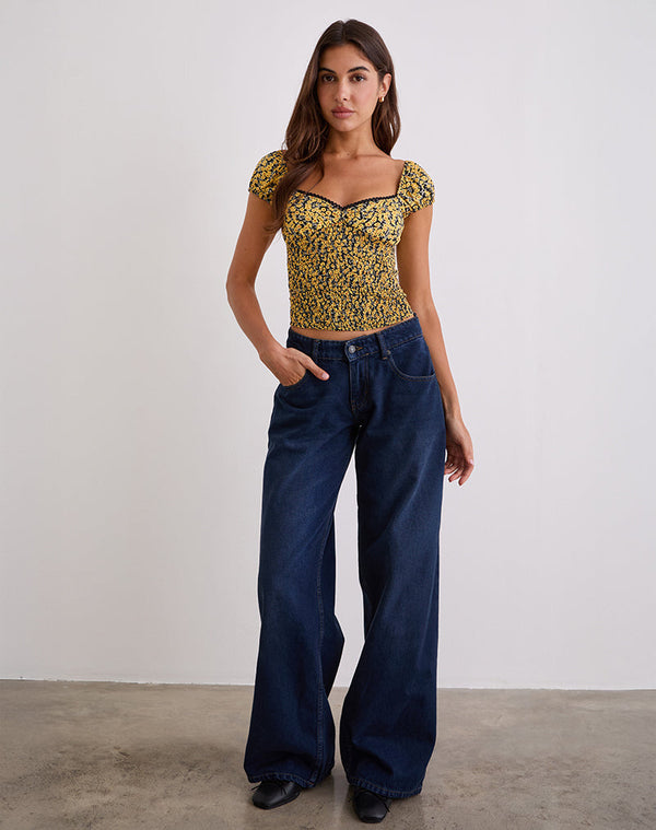Motel Rocks Shizu Cap Sleeve Top In Mini Bloom Yellow