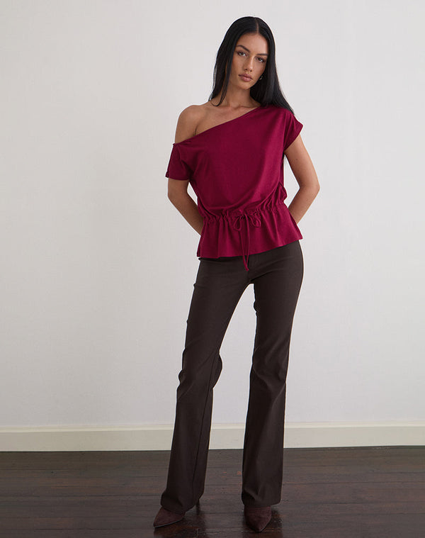 Motel Rocks Sika One Shoulder Top In Burgundy With Tie Belt