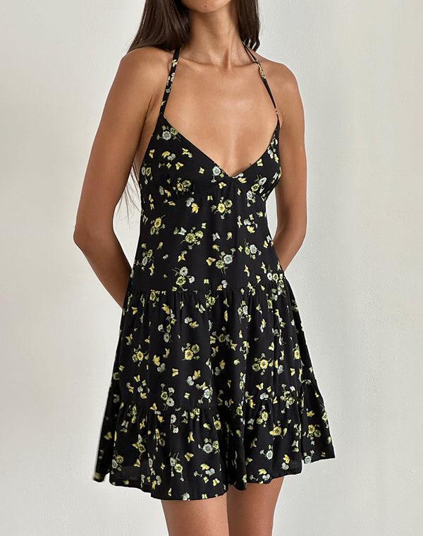 motel rocks Siskana Mini Dress in Lemon and Lime Black