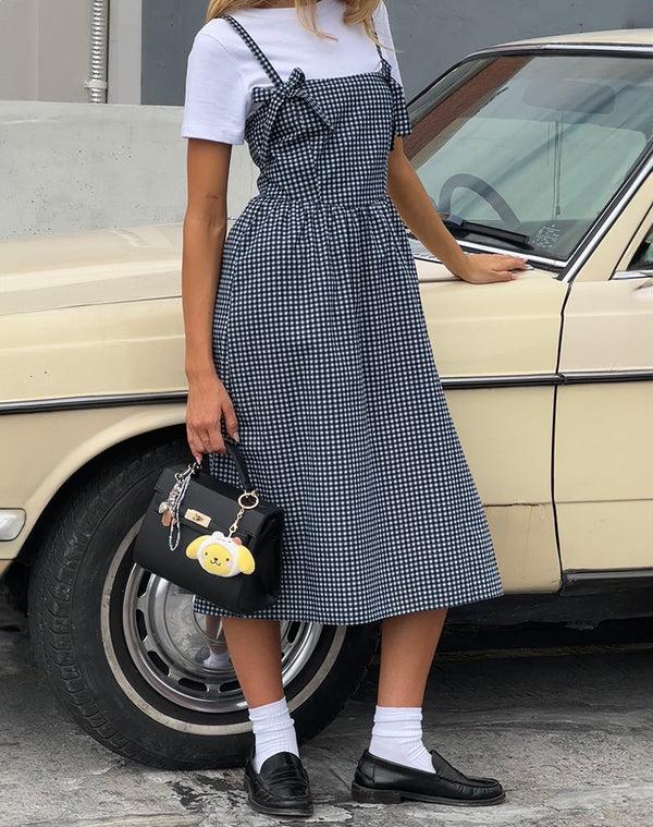 Motel Rocks Sloane Midi Dress In Mini Dark Blue Gingham
