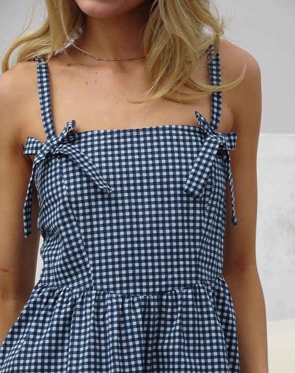 Motel Rocks Sloane Midi Dress In Mini Dark Blue Gingham