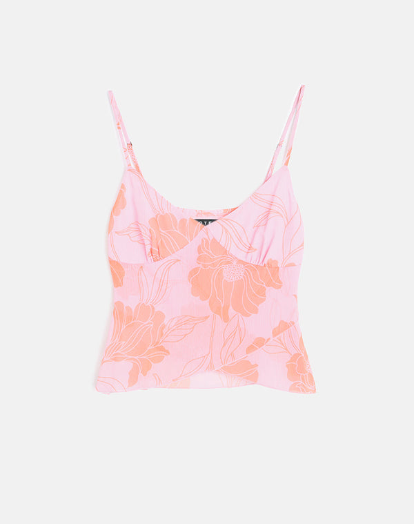 Motel Rocks Sorira Flare Top In Floral Pink And Orange