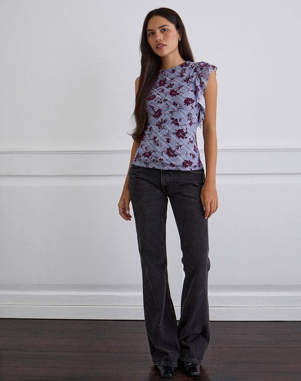 Motel Rocks Soyan Asymmetrical Top In Lotus Flock Check Lavender