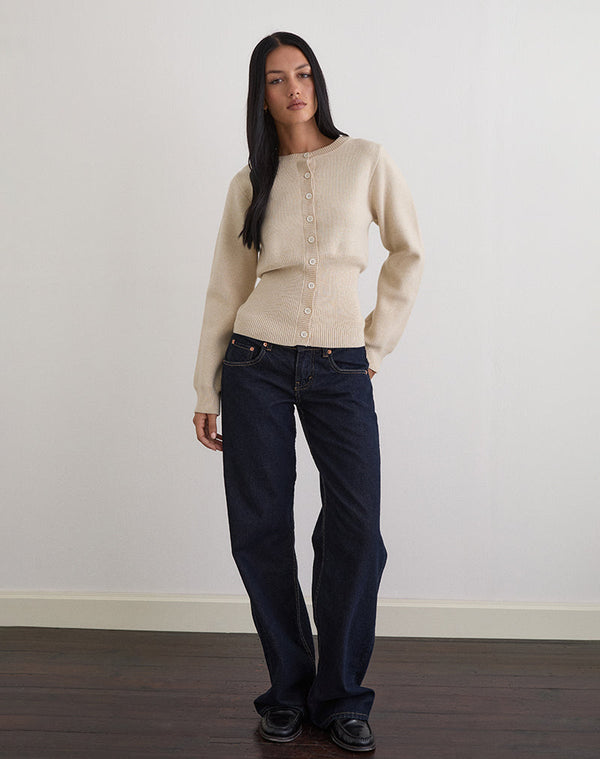 Motel Rocks Subra Long Sleeve Ribbed Hem Cardigan In Ivory