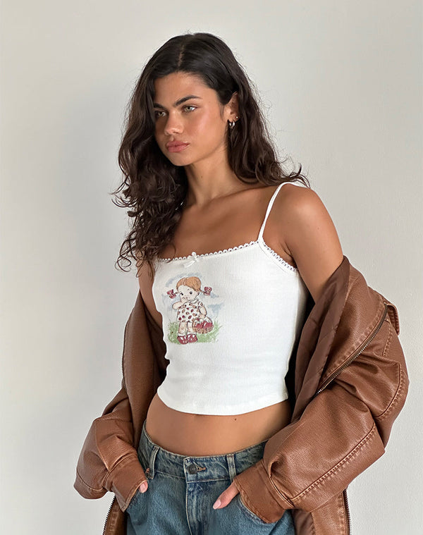 Motel Rocks Suna Vest Top In Little Girl Motif White