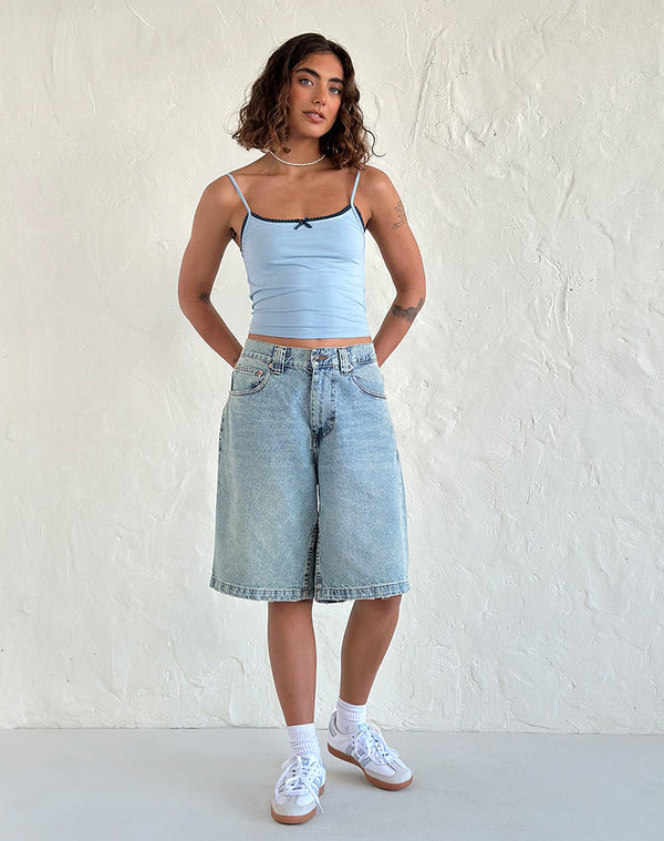 Motel Rocks Suna Vest Top In Nantucket Blue With Mineral Blue Trim
