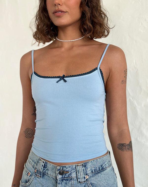 Motel Rocks Suna Vest Top In Nantucket Blue With Mineral Blue Trim