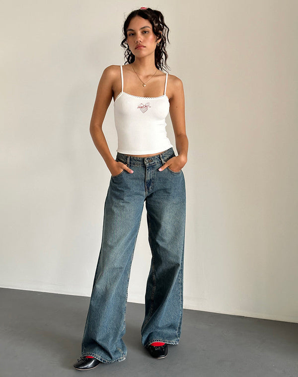 Motel Rocks Suna Vest Top In Off White With Strawberry Bow Print