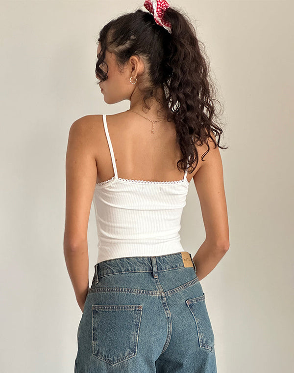 Motel Rocks Suna Vest Top In Off White With Strawberry Bow Print