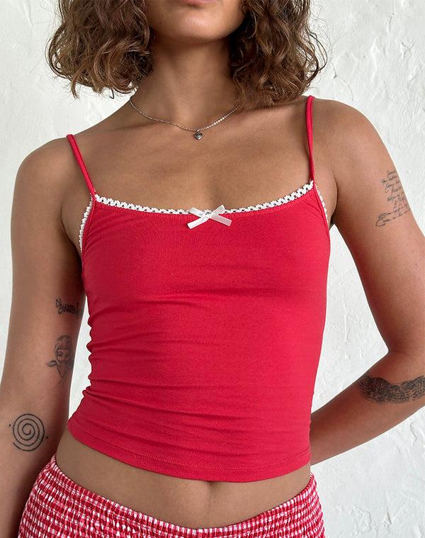 Motel Rocks Suna Vest Top In Tango Red With Ivory Trim