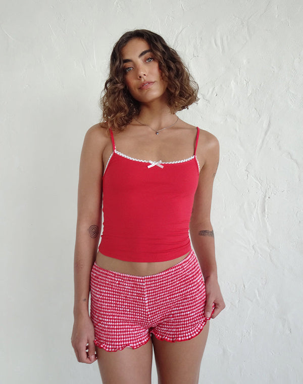 motel rocks Suna Vest Top in Tango Red with Ivory Trim