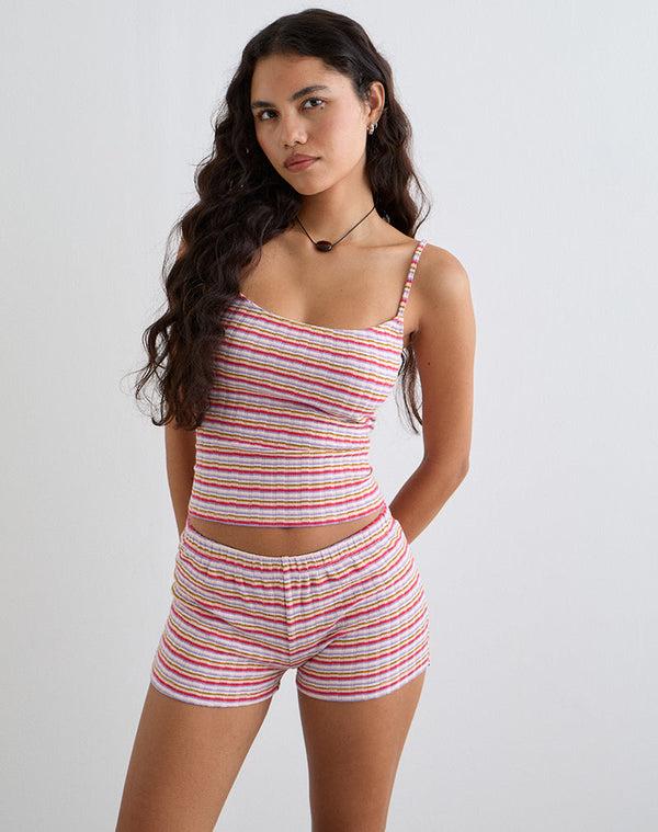 motel rocks Sunala Cami Top in Stripe Rib Pink and Lilac