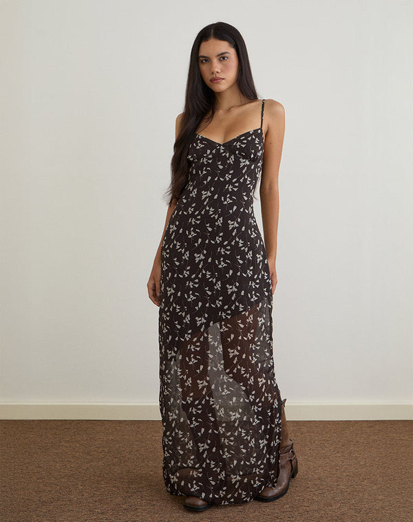 Motel Rocks Sunita Maxi Dress In Flower Chiffon Brown
