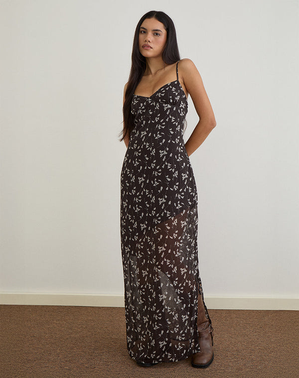 motel rocks Sunita Maxi Dress in Flower Chiffon Brown