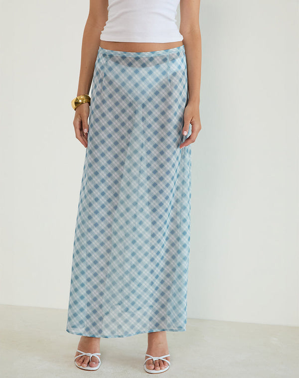 Motel Rocks Surina Maxi Skirt In Blurred Check Blue