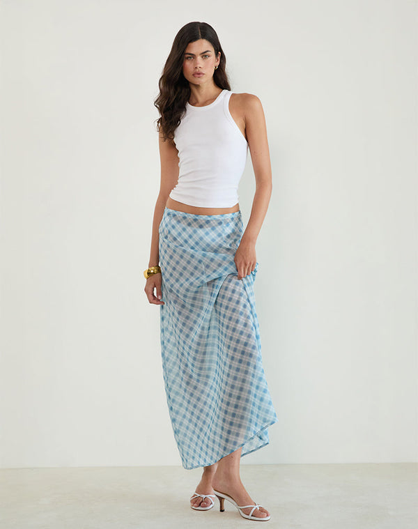Motel Rocks Surina Maxi Skirt In Blurred Check Blue