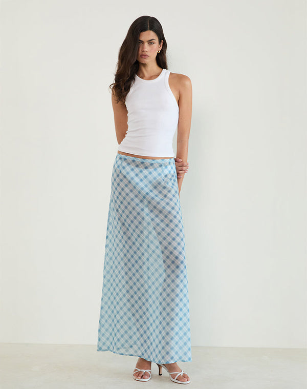 motel rocks Surina Maxi Skirt in Blurred Check Blue