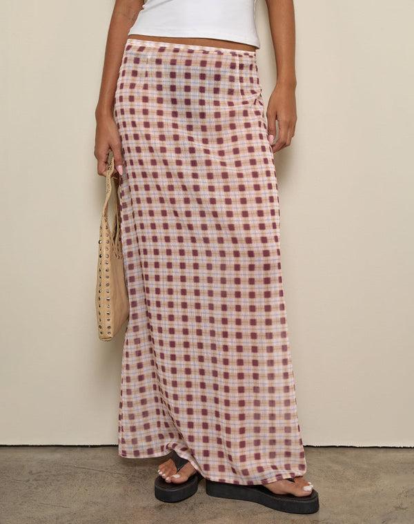 Motel Rocks Surina Maxi Skirt In Chiffon Blurred Check Peach
