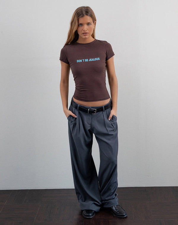 Motel Rocks Sutin Baby Tee In Deep Mahogany With Don't Be Jealous Slogan