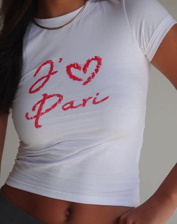 Motel Rocks Sutin Baby Tee In White With I Love Pari Graphic