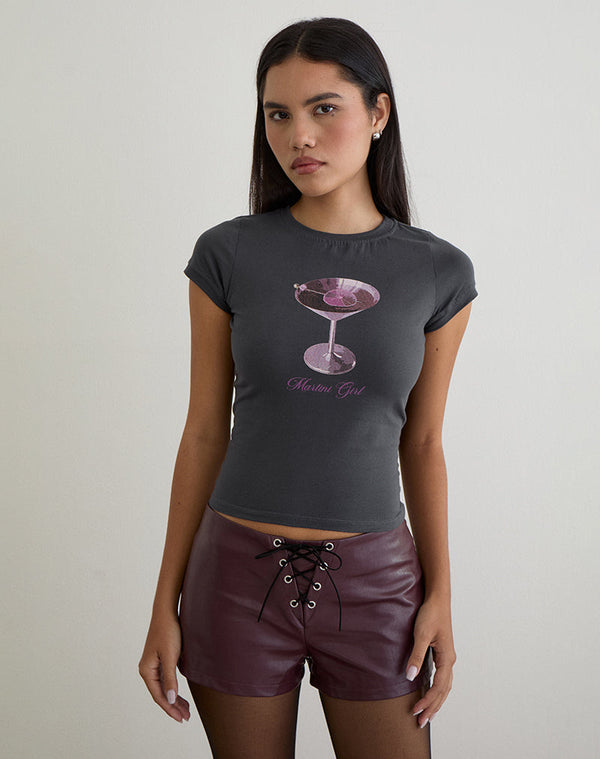 motel rocks Sutin Tee in Beluga Grey with Martini Girl Graphic