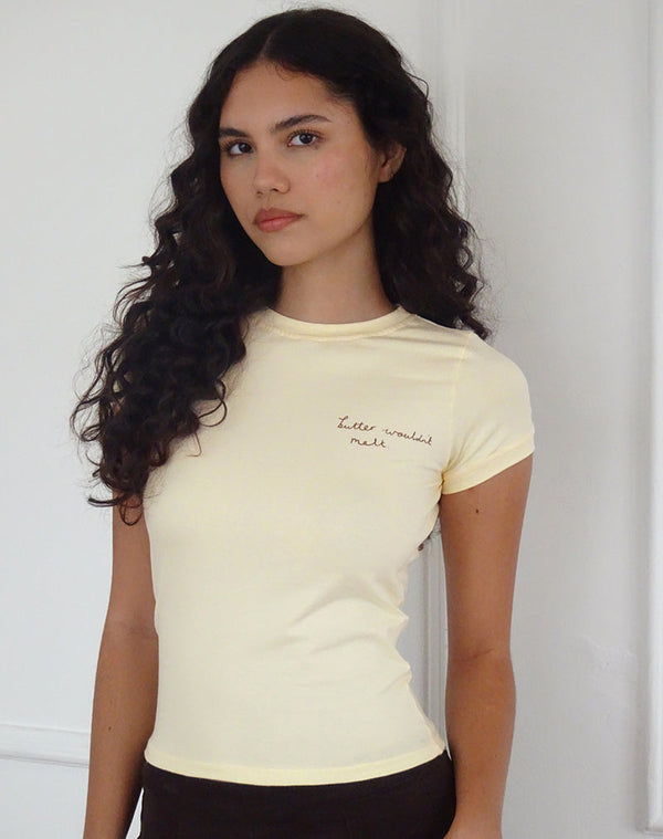 motel rocks Sutin Tee in Buttermilk with Butter Wouldn't Melt Motif