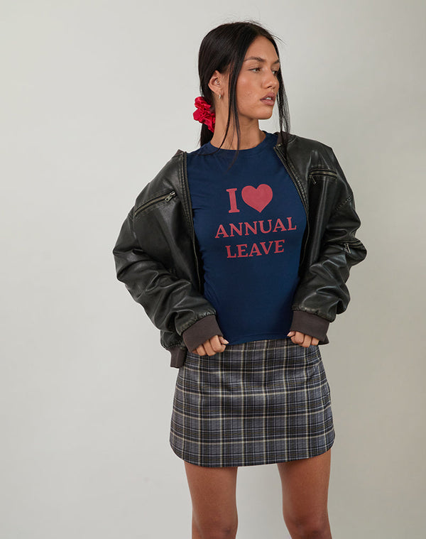 Motel Rocks Sutin Tee In Navy With Red I Love Annual Leave Graphic