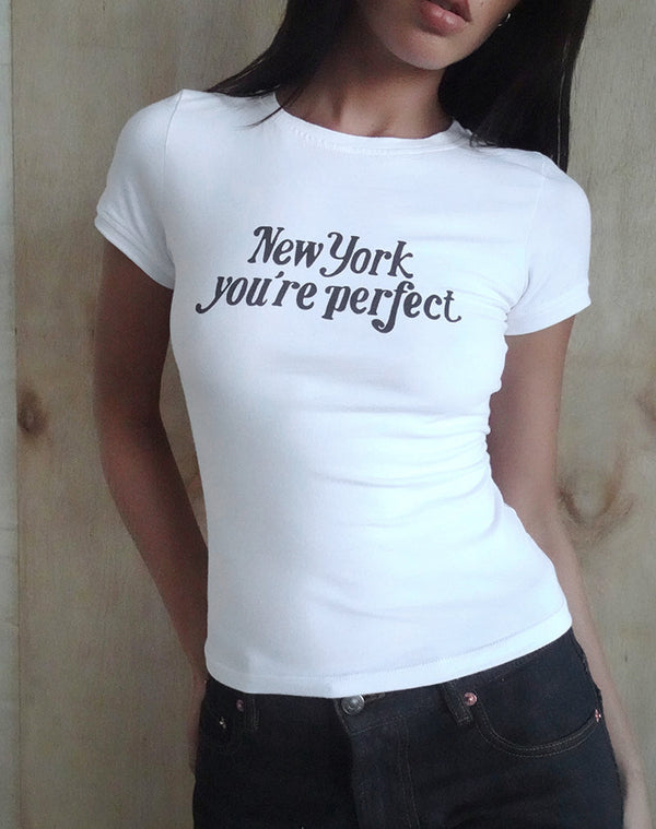 Motel Rocks Sutin Tee In White With New York You're Perfect Print