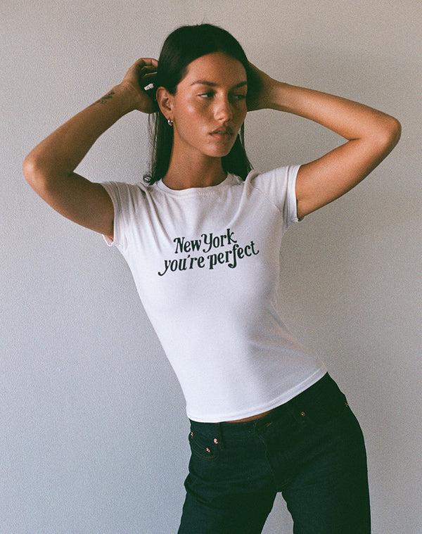 Motel Rocks Sutin Tee In White With New York You're Perfect Print